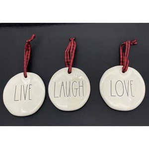 Rae Dunn by Magenta Artisan Christmas Flat Ornaments set of 3 Live Laugh Love 3”